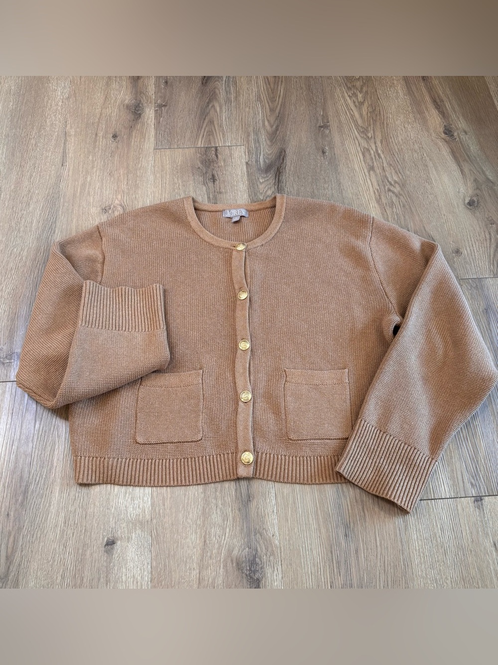 J. Crew Women’s Button Front Cropped Knit Cotton Cardigan Camel Brown Size M
